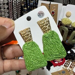 Green and Gold Woven Earrings